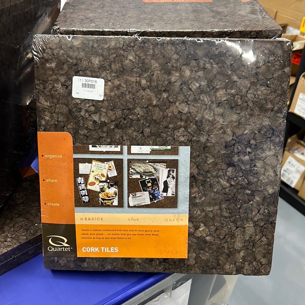 Quartet 4 Pack cork tiles 12" × 12" w/self stick pads. New and still Sealed